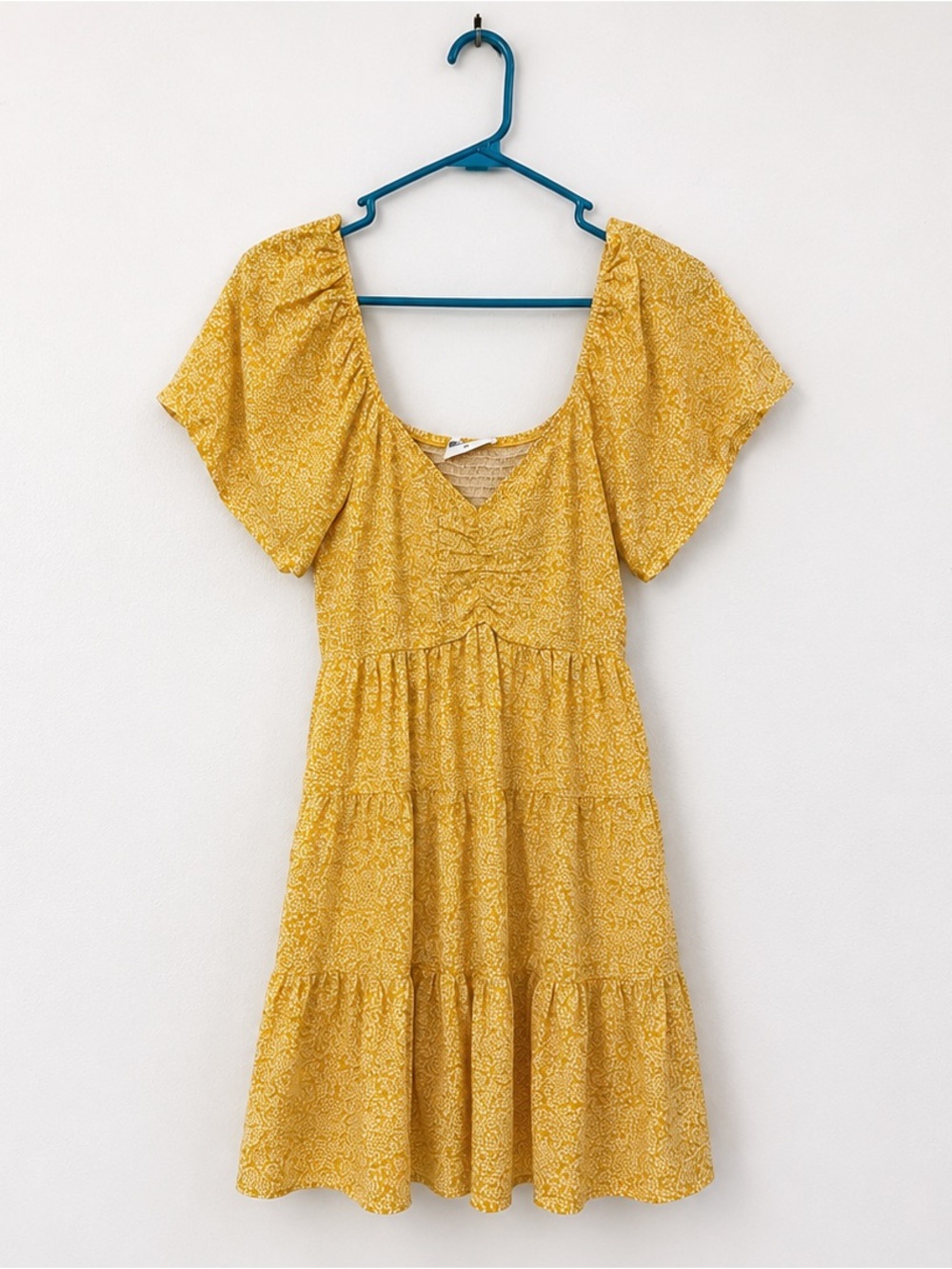 Yellow Floral Tiered Mini Dress